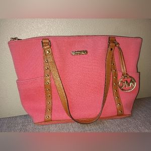 EUC Michael Kors Canvas Shoulder Bag in Coral Color